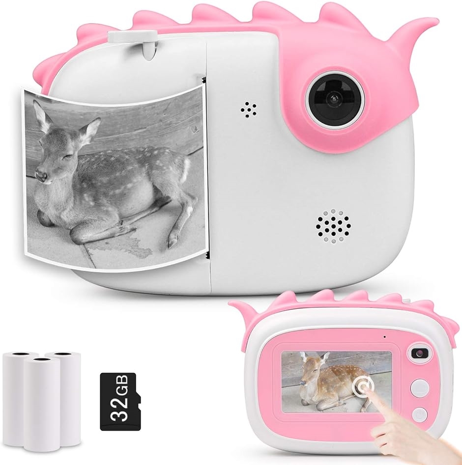 キッズカメラ トイカメラ 子供用 インスタントカメラ 3.0インチ タッチパネル 五歳( ピンク 人魚姫,  12.5x9x4cm)