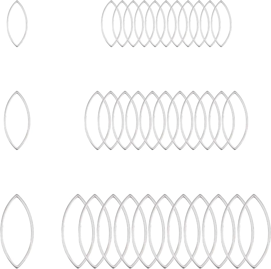 約36個 3種サイズ オーバル チャーム 目の形 空枠 フレームパーツ 304ステンレス MDM( ステンレス色#1-36個,  楕円形)
