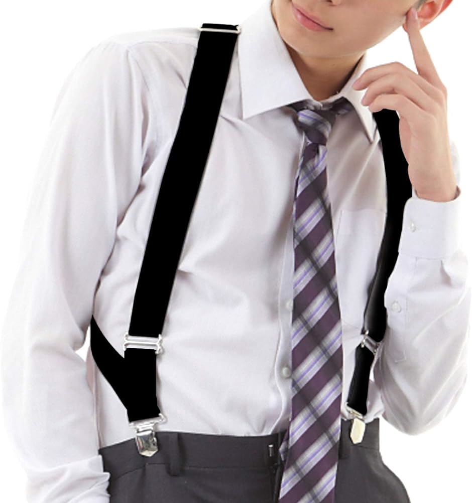 サスペンダー メンズ ホルスター 作業用 革 シャツガーター ベスト suspenders( ブラック/無地,  Free Size)
