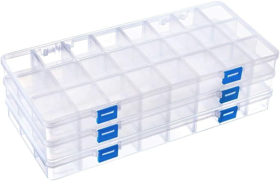 3個24グリッド収納ボックス パーツケース プラスチック製 着脱式 仕切り ジュエリー( ホワイト,  3個セット(24グリッド))