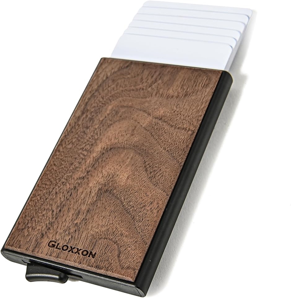 クレジットカードケース スキミング防止 スライド式 ステップ型 木目 磁気防止 自然木材 軽量 メンズ レディース MDM( ウォルナット)｜horikku