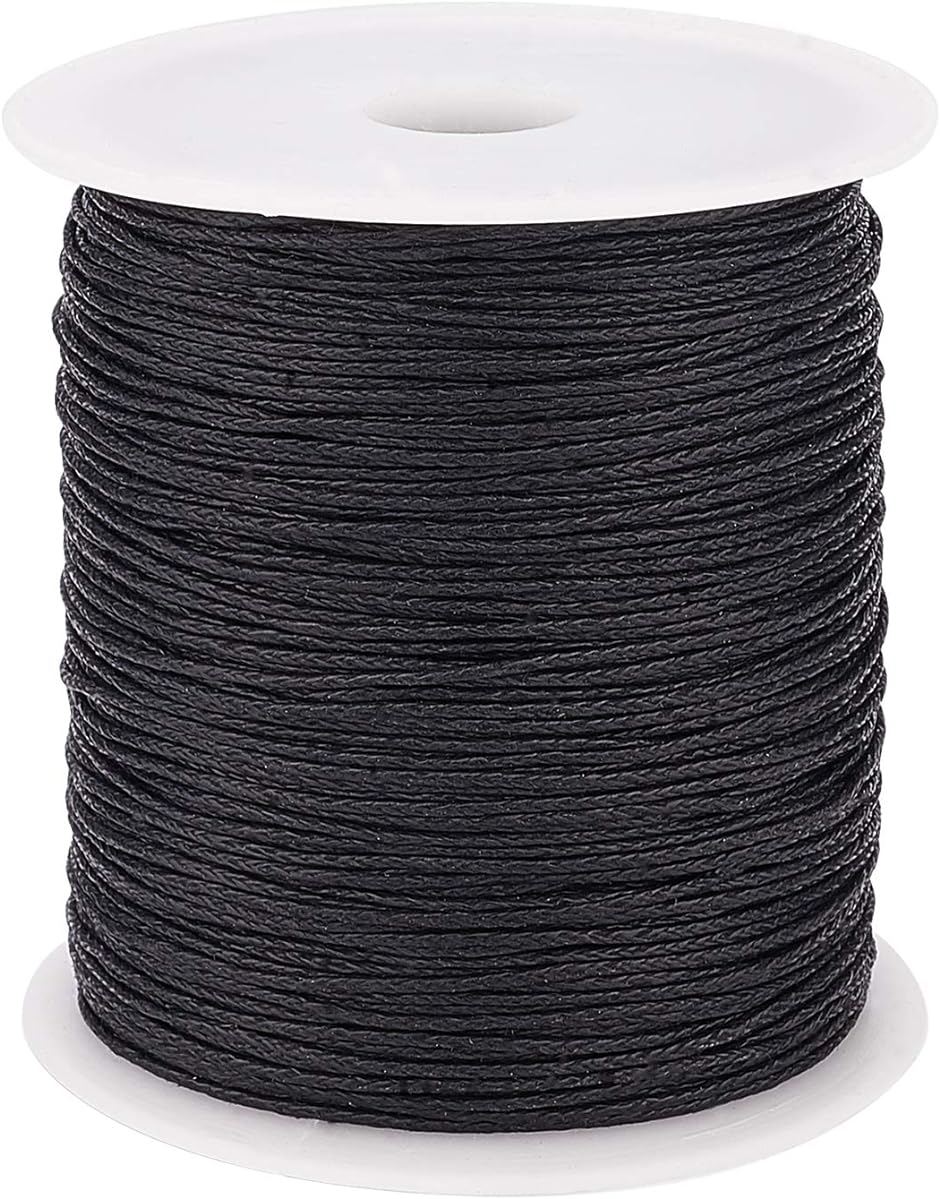 ワックスコード ポリエステル製 1mm 蝋引き紐 ロウ引き糸 アクセサリー用糸( 黒,  1mm)｜horikku