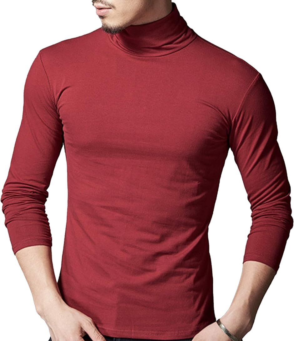 タートルネック メンズ 長袖 Tシャツ インナー 薄手 綿 ハイネック