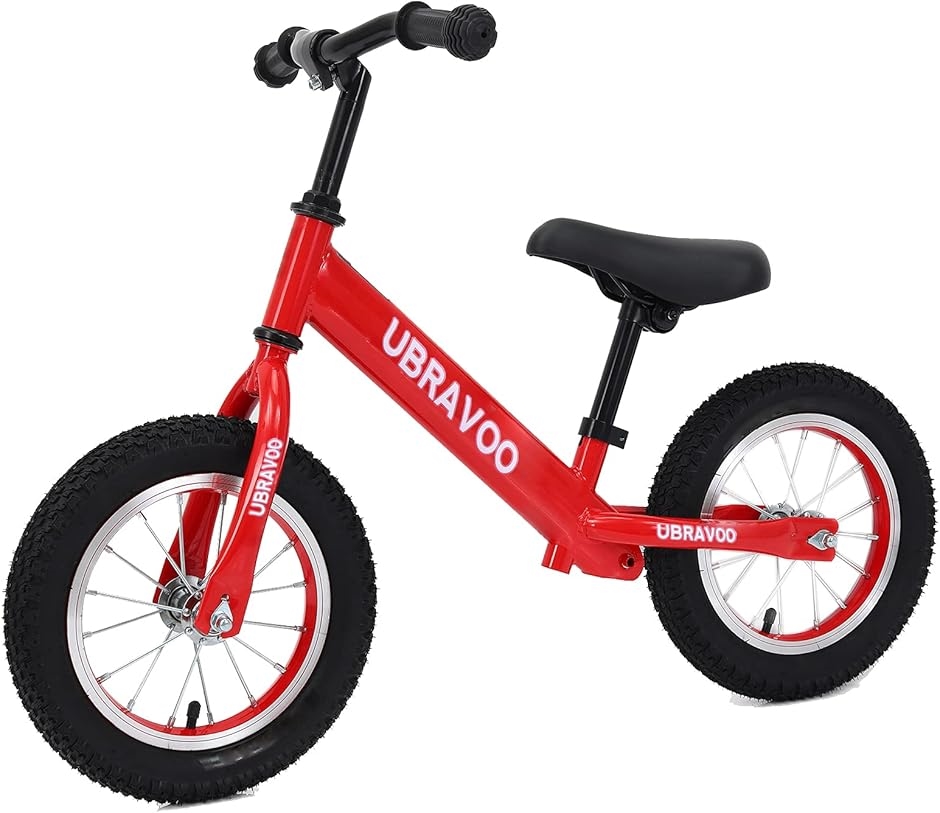 キッズバイク 子供 幼児用 ペダルなし自転車 ゴムタイヤ ハンドル サドル高さ調整可 1歳半〜5歳 軽量 組み立て簡単(レッド)