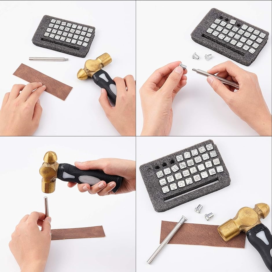 32個 レザークラフト 刻印 ステンレス ポンチ 革 打刻印 打ち具 1個のハンドル付 DIYジュエリーマーキング用 MDM ...