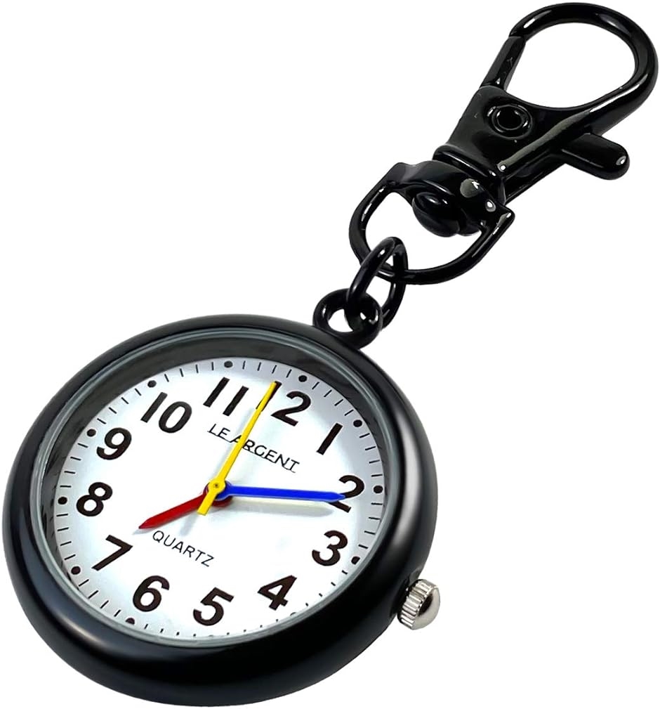 懐中時計 ナースウォッチ キーホルダー かいちゅう時計 日本製クオーツ 日本製電池( ブラック)