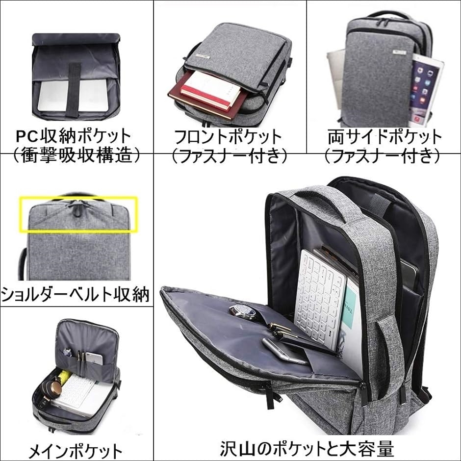 ビジネスリュック PCリュック 15.6インチ ビジネスバッグ 3way 通勤リュック USB充電ポート付き メンズ レディース( 黒)｜horikku｜02