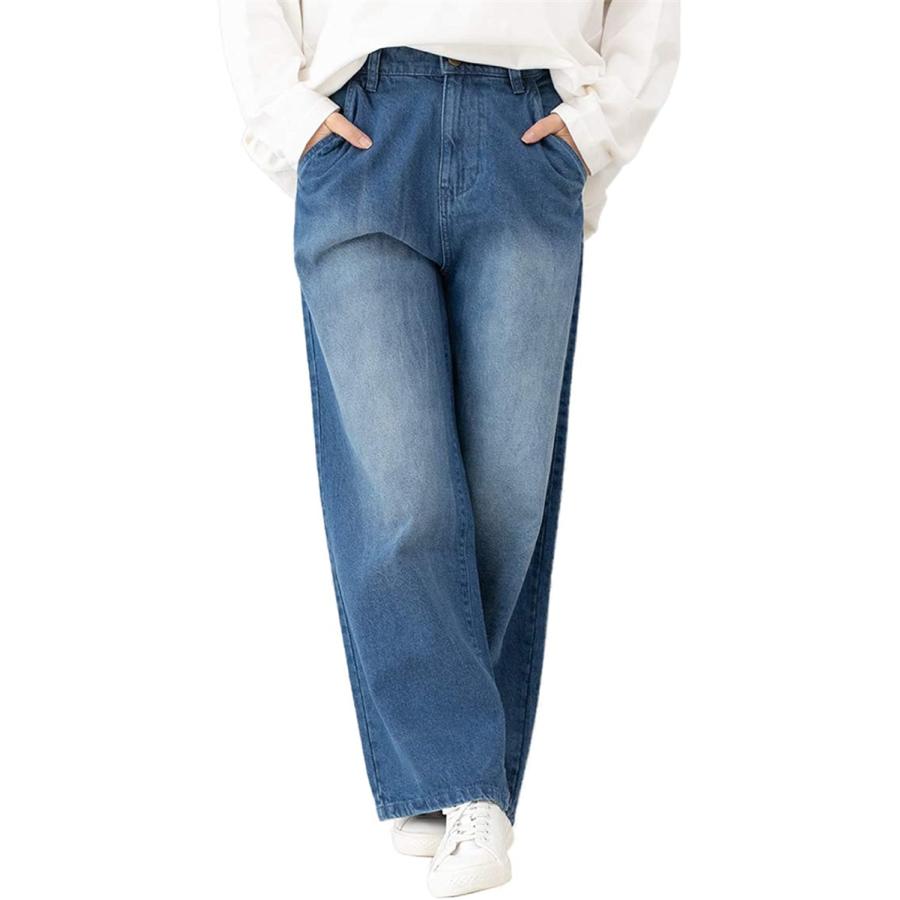 BU ゆったり ワイド ベイカー パンツ 大きい サイズ 大きいサイズ おおきい レデイース レディス 女 女性 冬( ブルー,  M)