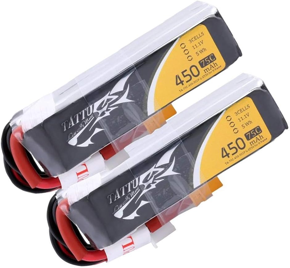 3�Z��Tattu 450mAh 75C 3S1P 11.1V Lipo�o�b�e���[ XT30�v���O �}�C�N��FPV�h���[���p2�Z�b�g