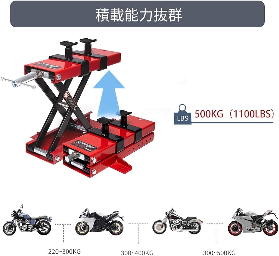 バイクジャッキ バイクリフト リフトジャッキ 耐荷重500kg 安全