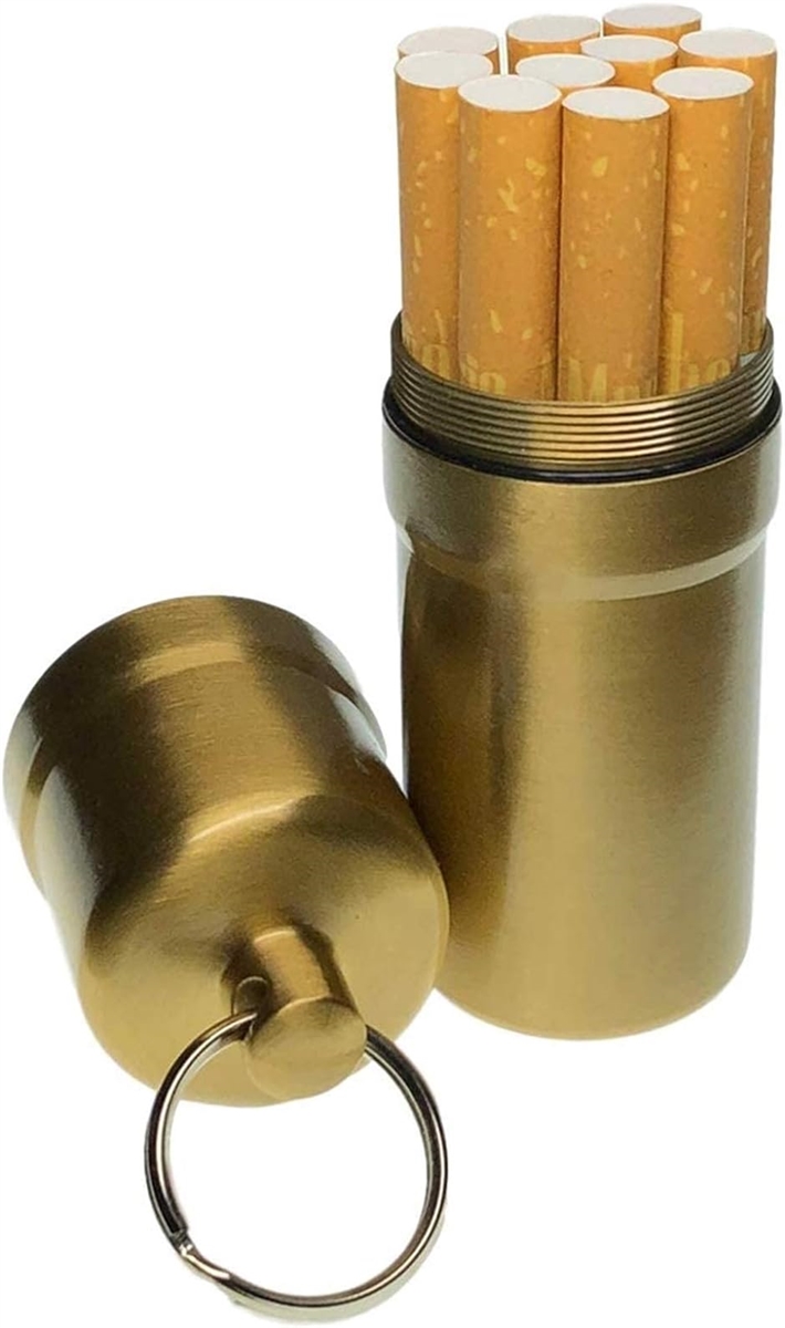 シガレットケース タバコ10本収納 携帯灰皿 防水 キーホルダー 合金 アウトドア 耐湿防圧(ゴールド)
