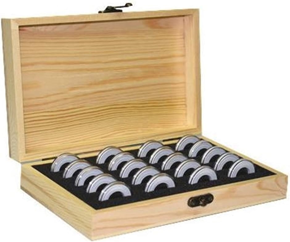 木製 コイン コレクション ケース 径5種対応 ボックス 硬貨 記念 収納 コインカプセル付き( 20枚)｜horikku