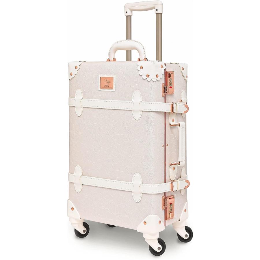 可愛い スーツケース クラシック トランク トランクケース ホワイト 白 キャリーケース 子供( バラの白,  Mサイズ（2-5宿泊）)
