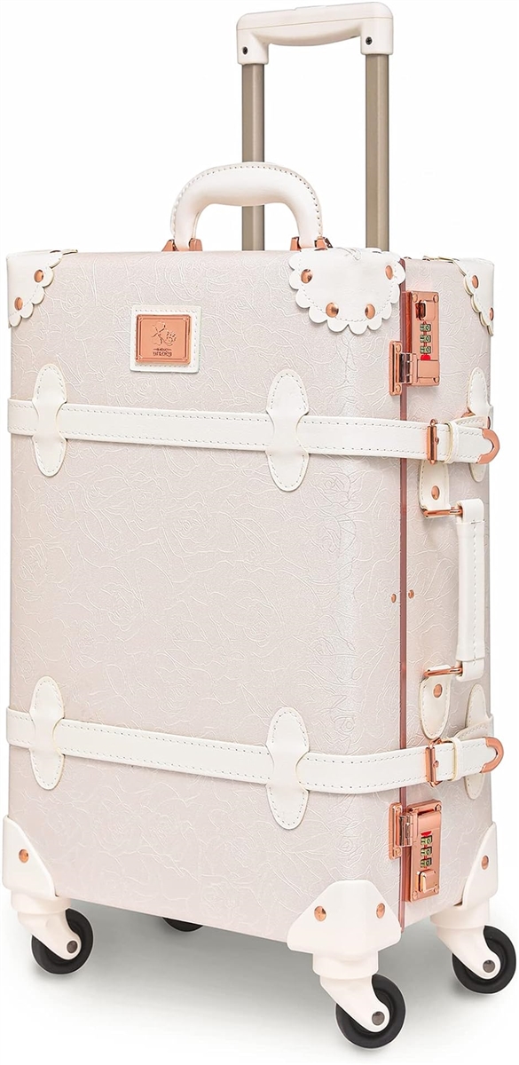 可愛い スーツケース クラシック トランク トランクケース ホワイト 白 機内持込 かわいい( バラの白,  Sサイズ（機内持込）)｜horikku