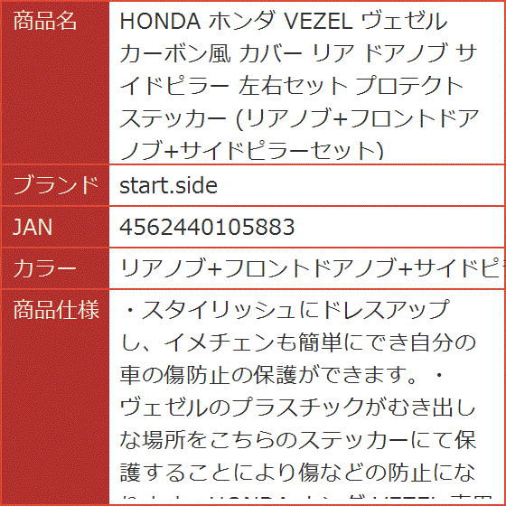 HONDA ホンダ VEZEL ヴェゼル カーボン風 カバー リア ドアノブ( リアノブ+フロントドアノブ+サイドピラーセッ)｜horikku｜09