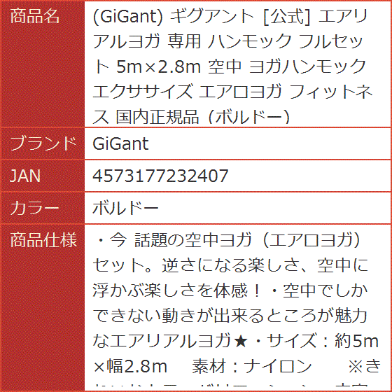 ギグアント 公式 エアリアルヨガ 専用 ハンモック フルセット 5ｍx2