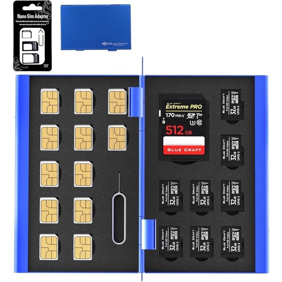 最大89％オフ！ BLUECRAFT SIM・SDカード 収納ケース アルミ両面タイプ 最大21枚収納 nanoSIM12枚 SD1枚( ブルー) 