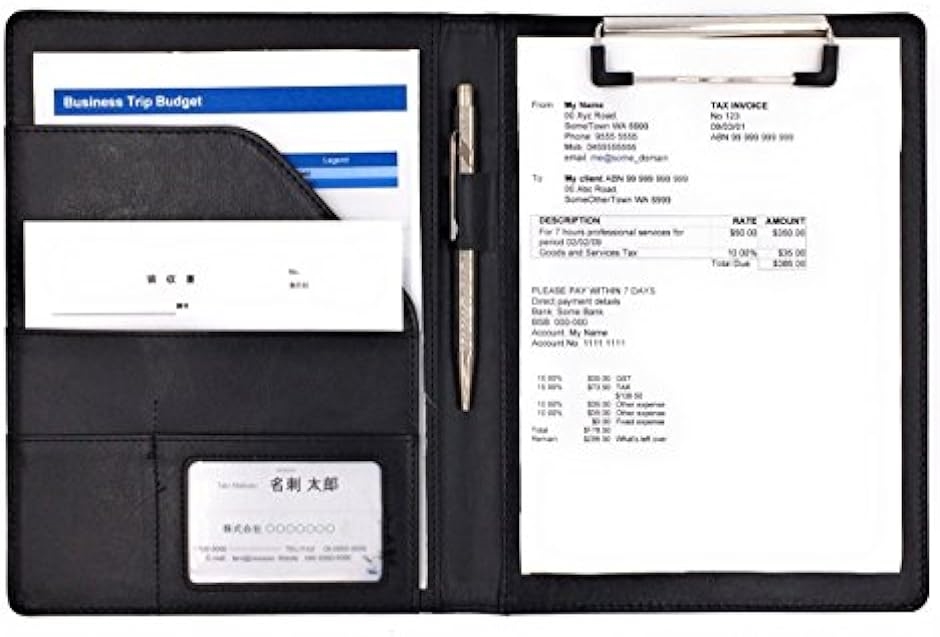 PU レザー クリップ ボード ファイル サイズ 書類 フォルダ バインダー カード ポケット ペン ホルダー 搭載( 黒,  A5)｜horikku