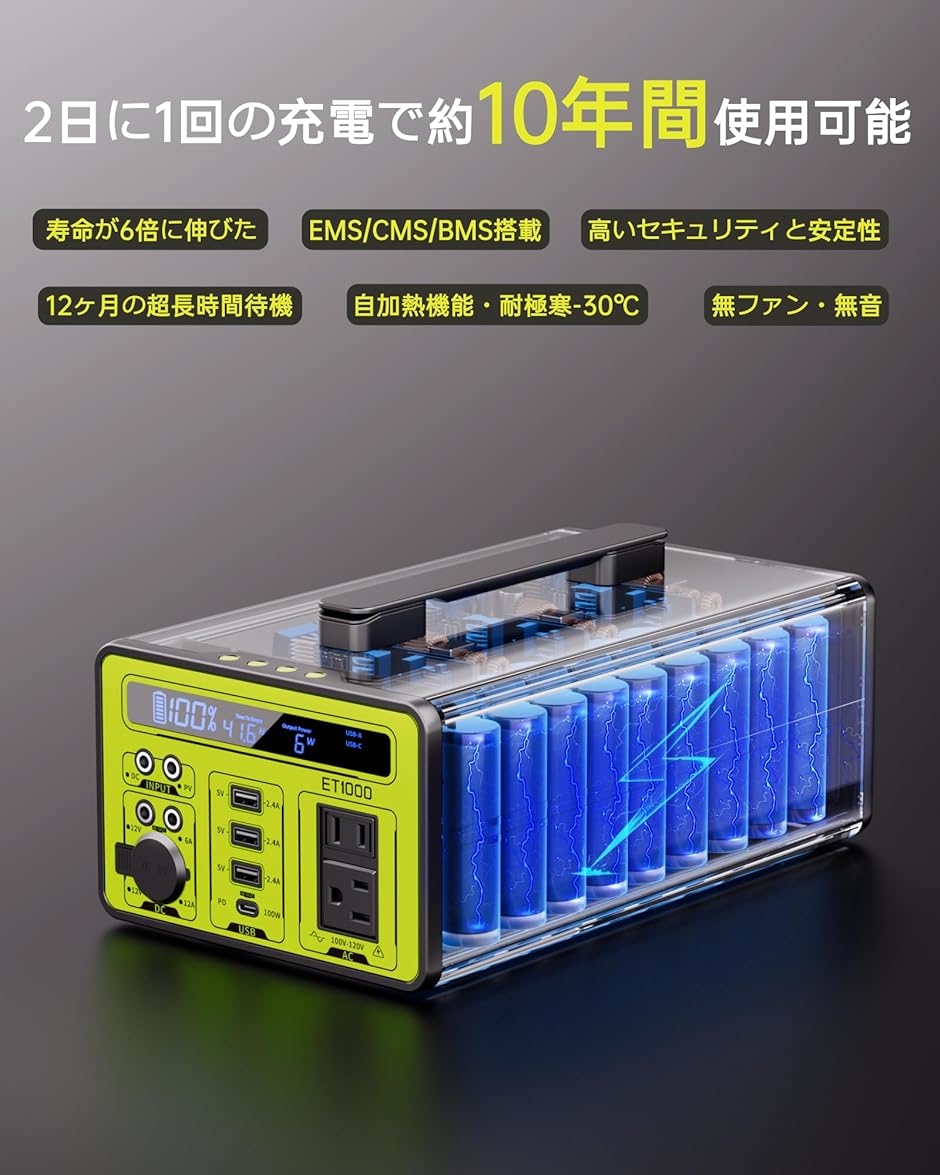 ポータブル電源 大容量 69600mAh/1030Wh 家庭用 蓄電池 AC 1000W 瞬間 