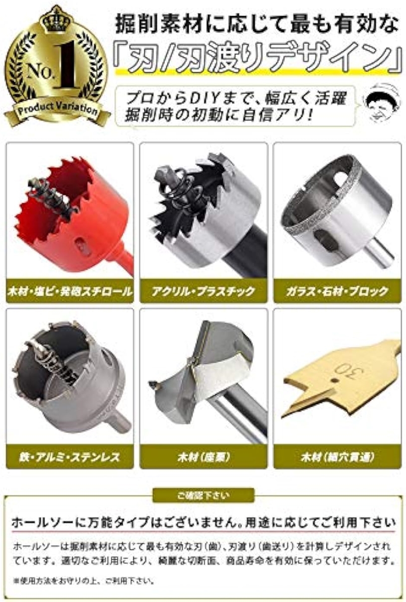 ホールソー ガラス タイル 用 サイズ 6〜150mm ガラス穴開け