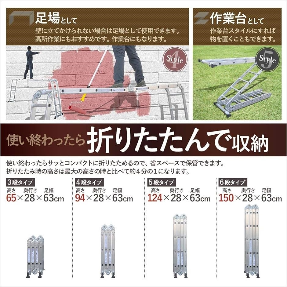 多機能はしご アルミはしご 折りたたみ スーパーラダー 3サイズより選択可能( 2.7M)｜horikku｜05