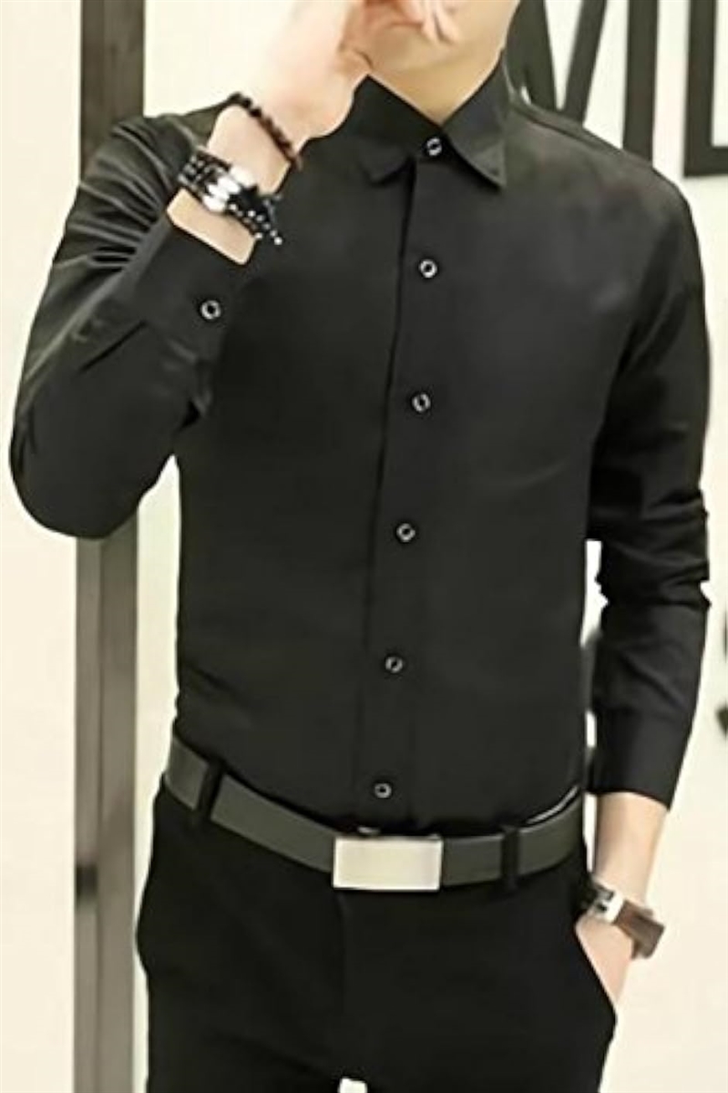 メンズ シャツ 長袖 カジュアル ワイシャツ 大きいサイズ 無地 ビジネス スリム MDM( ブラック,  4XL)｜horikku｜02