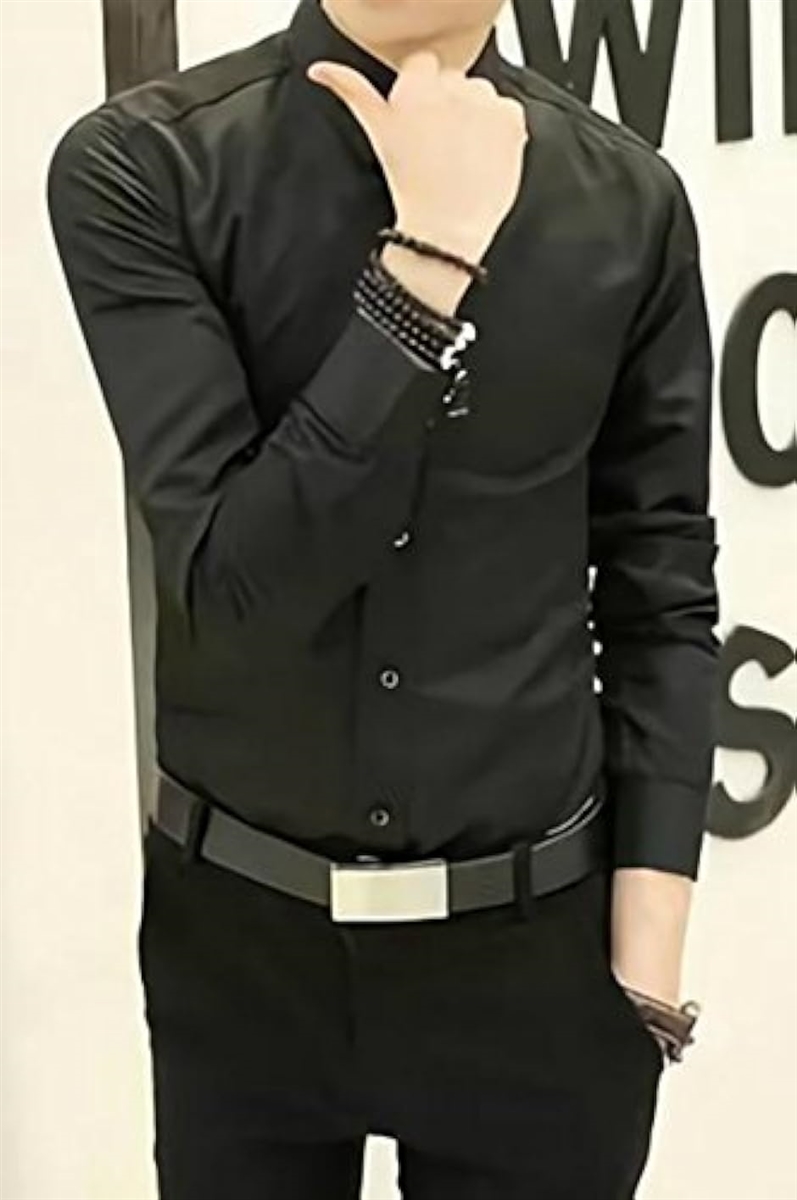 メンズ シャツ 長袖 カジュアル ワイシャツ 大きいサイズ 無地 ビジネス スリム MDM( ブラック,  4XL)｜horikku｜04