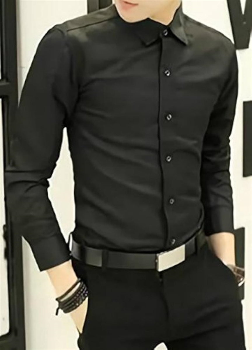 メンズ シャツ 長袖 カジュアル ワイシャツ 大きいサイズ 無地 ビジネス スリム MDM( ブラック,  4XL)｜horikku｜05