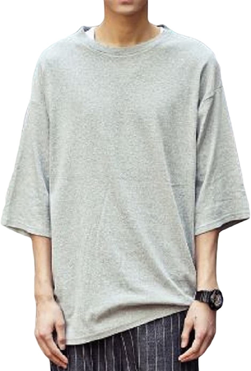 Tシャツ ビッグ シルエット ゆったり シンプル 無地 メンズ おしゃれ おおきい はる なつ あき ふゆ めんず(グレー, M)