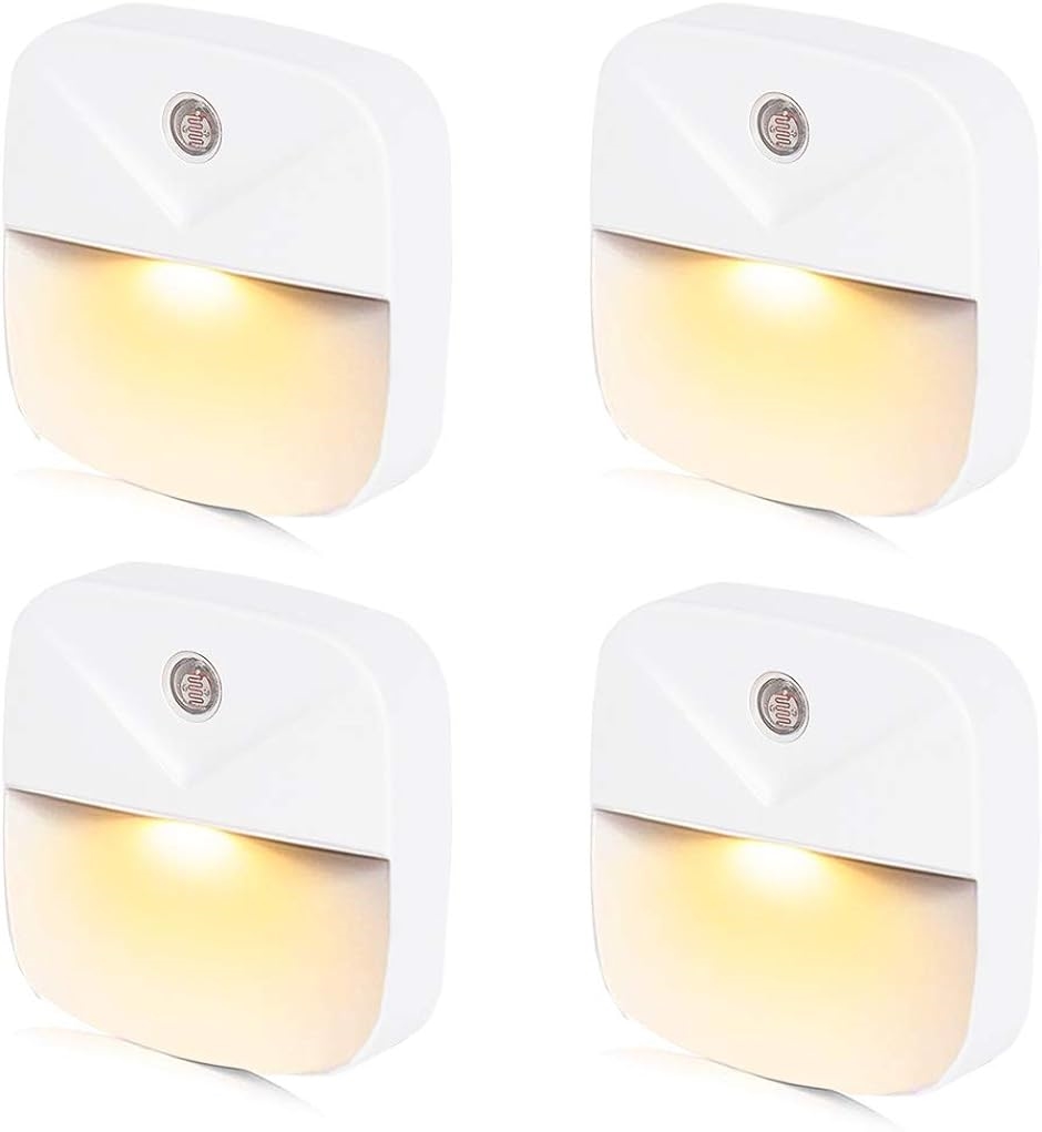 LEDナイトライト足元灯 常夜灯 フットライト 明暗センサー コンセント PSE取得済み MDM( White,  暖色4個)