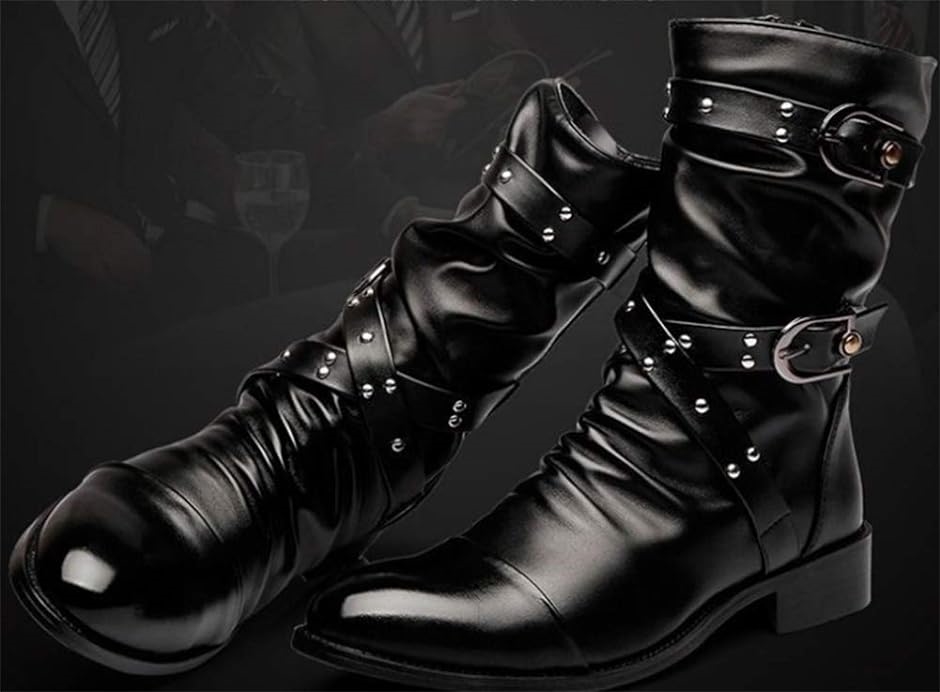 カジュアル エンジニア ライダース スタッズ メンズ ブーツ 黒40 25.0cm( 黒40（25.0cm）,  25.5 cm)｜horikku｜04