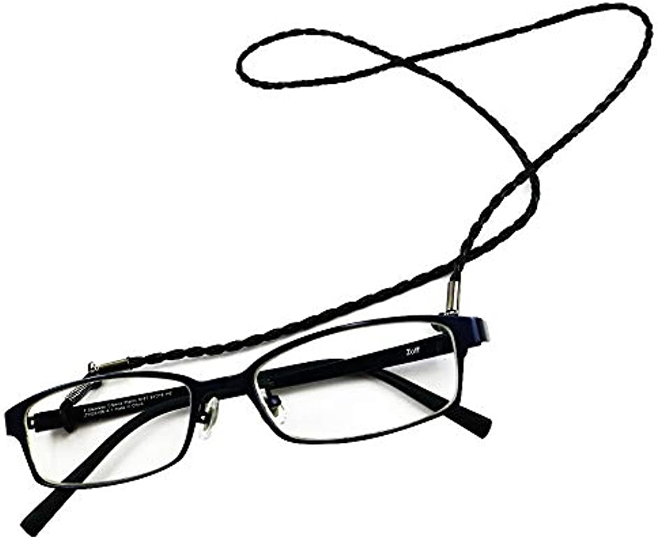 メガネチェーン レザー調 眼鏡ストラップ メンズ・ブラック( ブラック,  フリーサイズ)