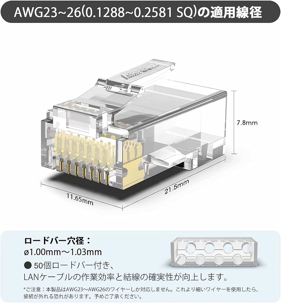 Monoprice 8P8C RJ45 Modular Plugs for Flat Solid/Stranded