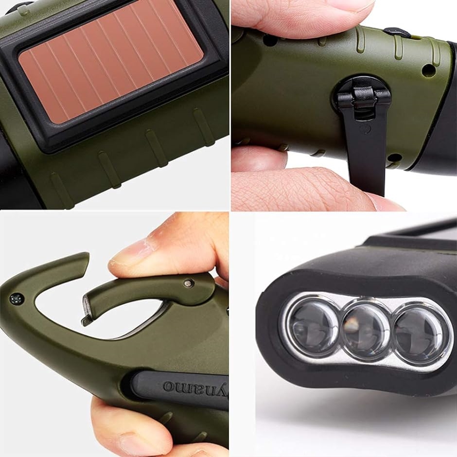 手回し充電ライト LED 懐中電灯 ソーラー充電 小型 ハンディライト フック付き( ホワイト) | ブランド登録なし | 07