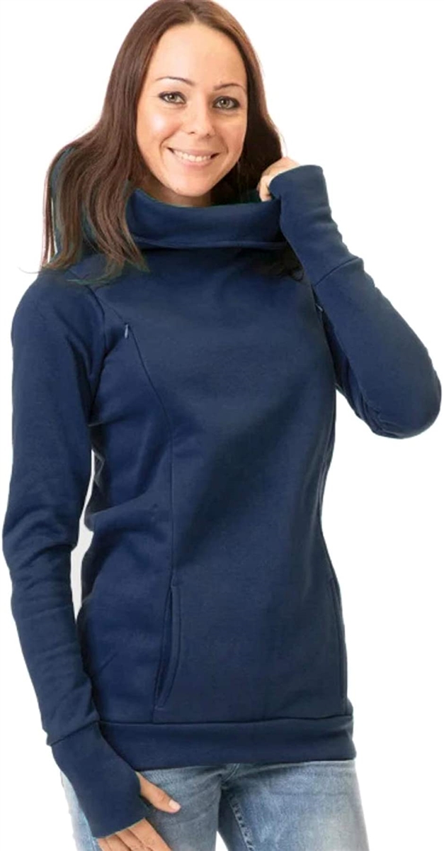 新品未使用正規品授乳服 マタニティ パーカー 長袖 フード ポケット 産前産後 着れる 授乳口 付き 妊婦服 春物( ネイビー,  Free Size)
