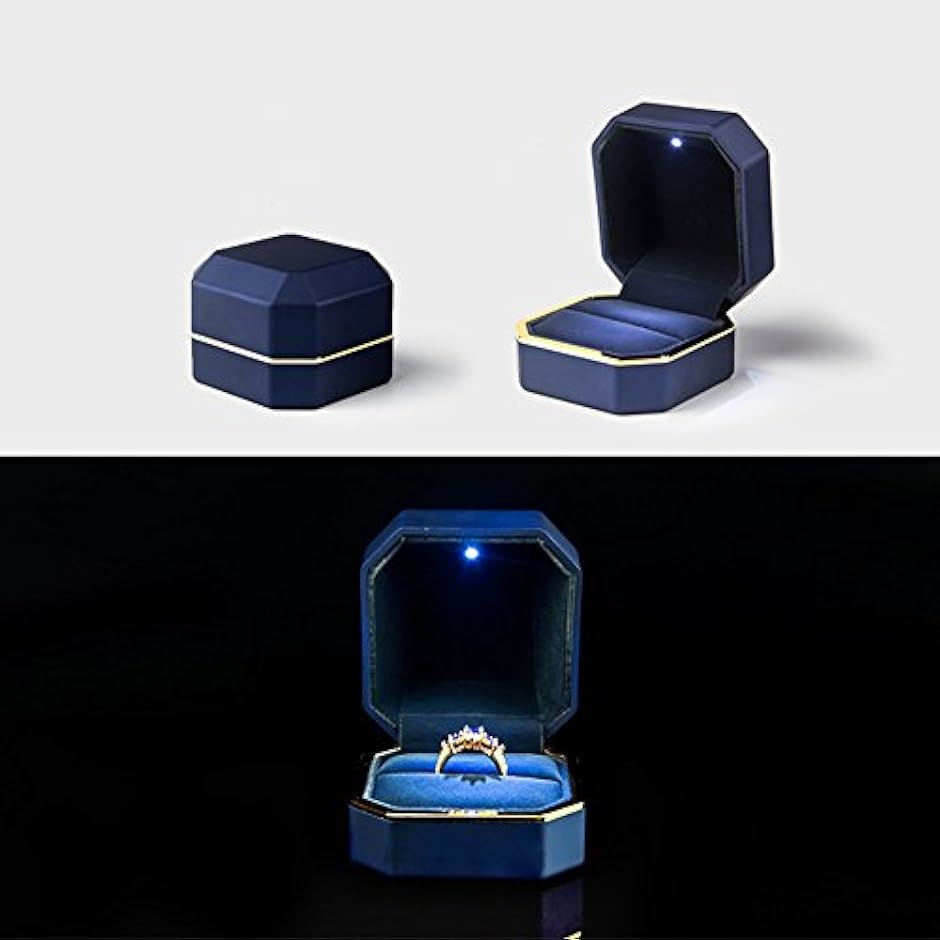 リングケース 指輪を照らすLEDライト付 サプライズ プレゼント 大切な指輪の保管に 指輪ケース ジュエリーケース PN205( ブルー)｜horikku｜02