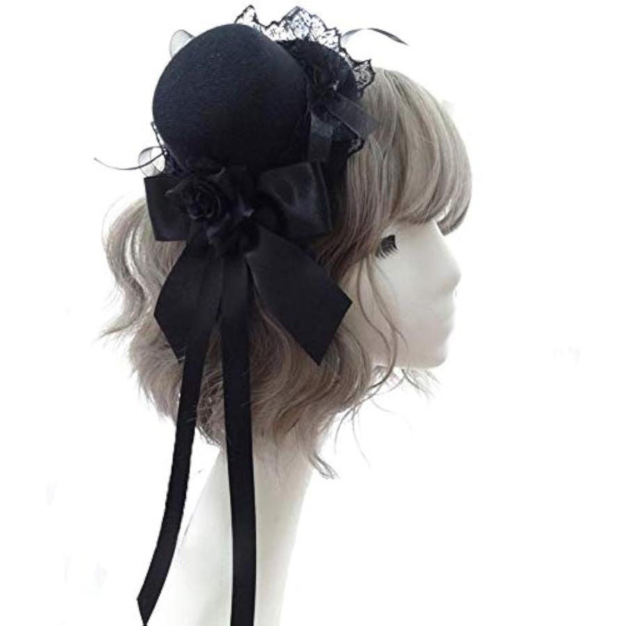 ミニハット 髪飾り ゴスロリ ヘアアクセサリー クリップ 帽子(ブラック)