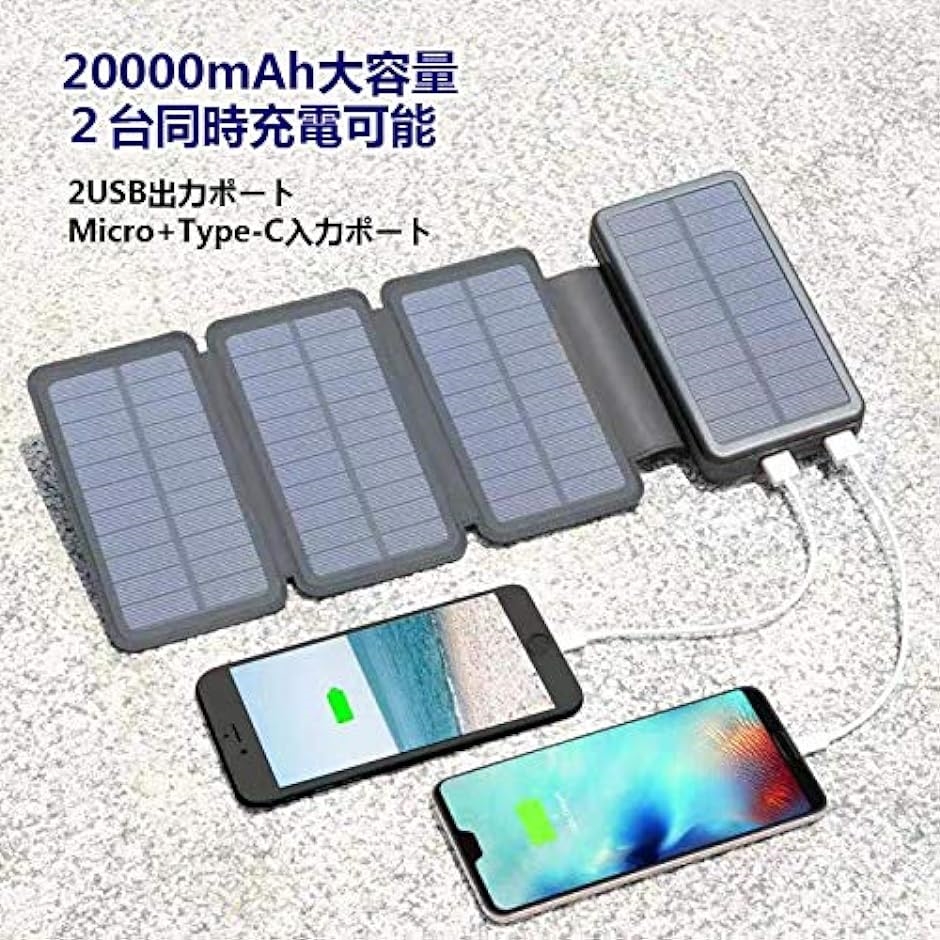 20000mAh ソーラーチャージャー モバイルバッテリー 携帯 急速充電( ブラック,  15.7 x 8.8 x 3.8cm)｜horikku｜03