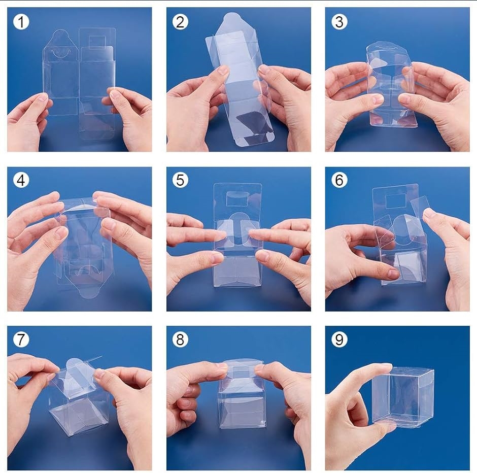 30個セットPVC透明プラスチックケース 9x9x9 折り畳みボックス