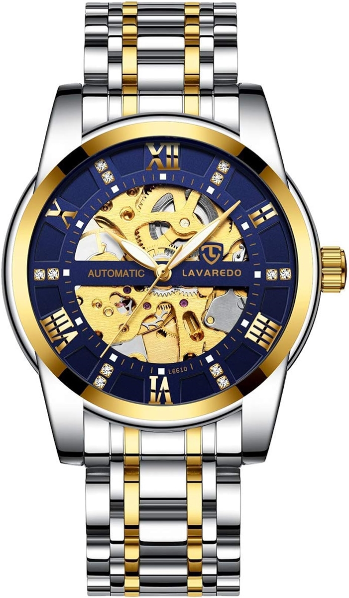腕時計 メンズ腕時計 機械式 スケルトン シルバース テンレススチール 高級 防水 自動 自動巻き( 08.ゴールドブルー)