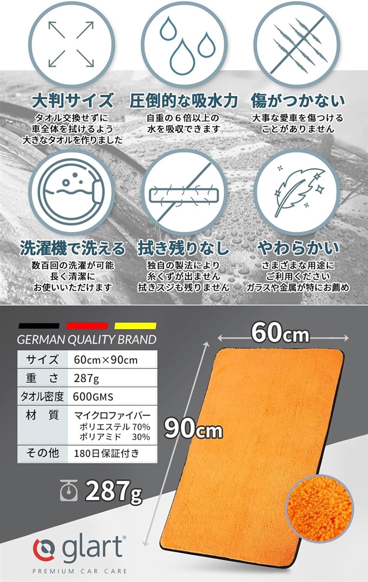 マイクロファイバー 大判 洗車タオル ドイツ製 超吸水 クロス 両面
