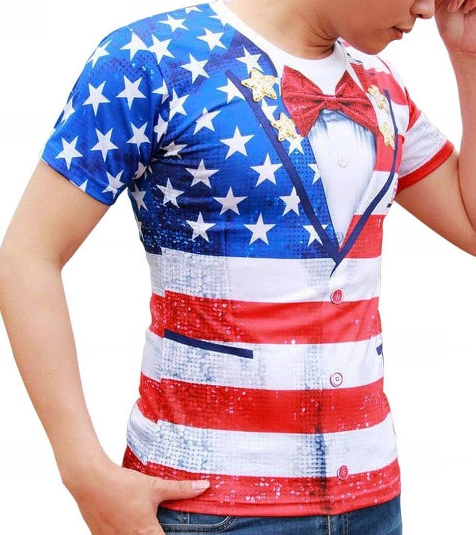 アメリカン USA 風 おもしろ 3D プリント Tシャツ 衣装 国旗 星条旗 コスプレ ジョーク グッズ メンズ(XL)