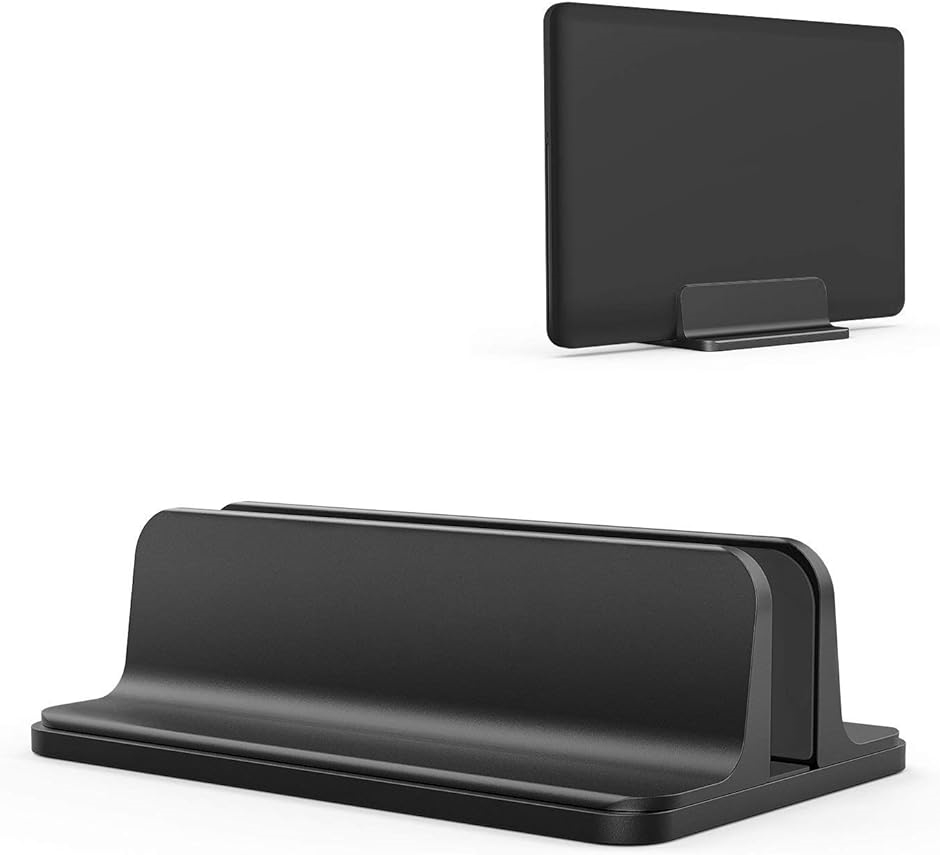 ノートパソコン スタンド 縦置き 収納 ホルダー幅調節可能 アルミ合金素材 Vertical Laptop Stand ＆( ブラック)
