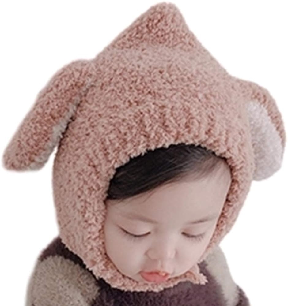 キッズ ニット帽 ベビー 赤ちゃん 帽子 耳付き 可愛い あったか 防寒 子供用 FP-1031( ブラウン)
