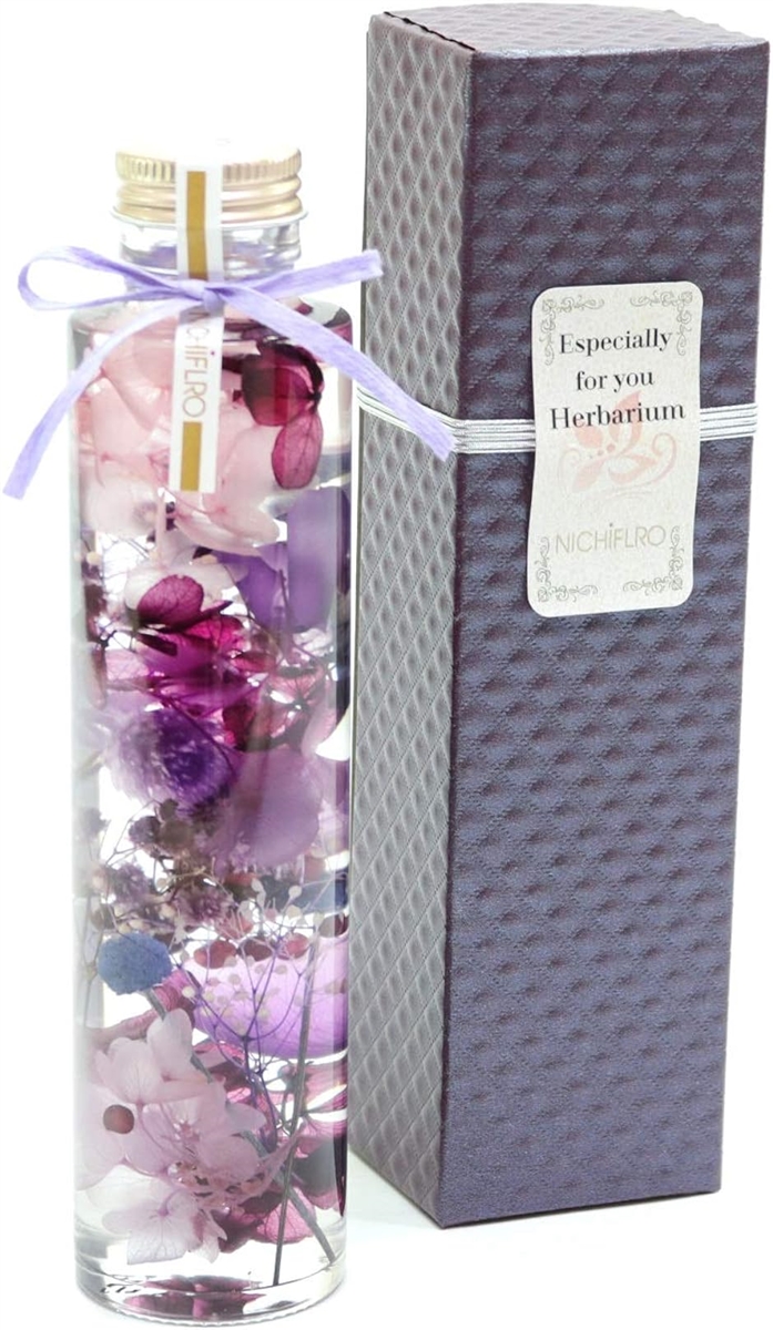 ハーバリウム リナLina専用BOX付 贈り物 誕生日 女性 男性 記念日 プレゼント 花 結婚祝い 開店祝い L-01( パープル)