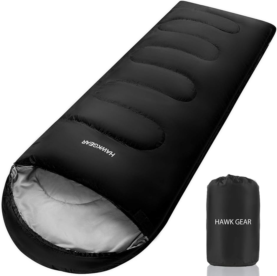 寝袋 シュラフ キャンプ アウトドア 簡易防水 オールシーズン 軽量タイプ( ブラック（軽量タイプ）)