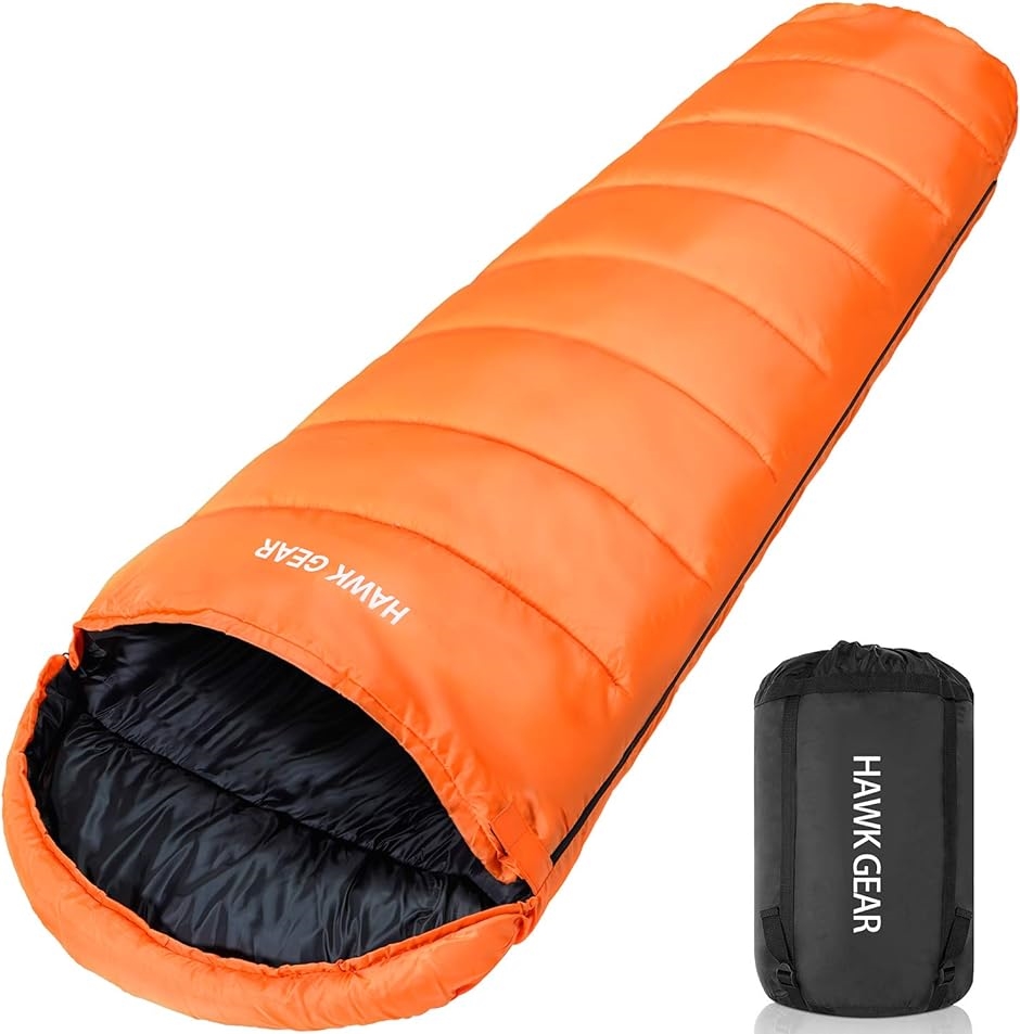 HAWK GEAR ホークギア 丸洗いできる寝袋 マミー型 シュラフ -15度耐寒 簡易防水 オールシーズン( オレンジ)
