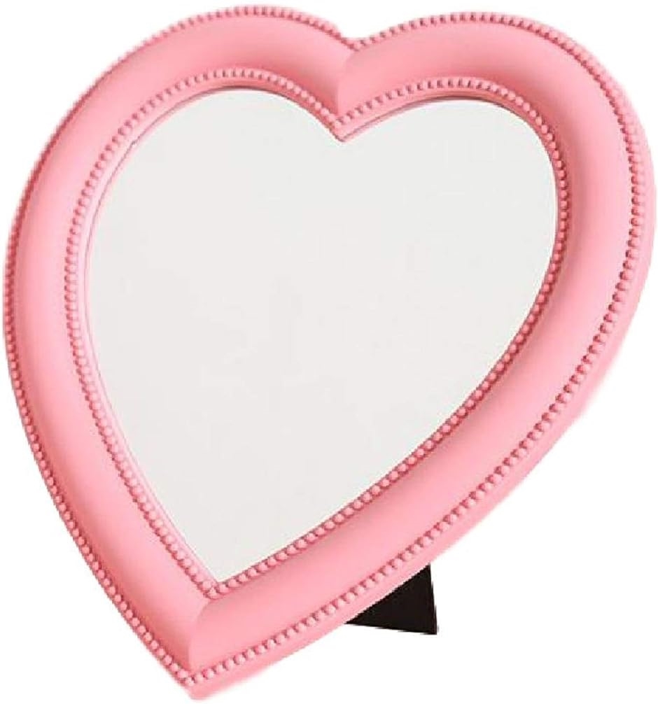 卓上 スタンド ミラー 鏡 ハート 型 デザイン おしゃれ かわいい インテリア 壁 掛け 女の子 化粧 メイク アップ( ピンク)