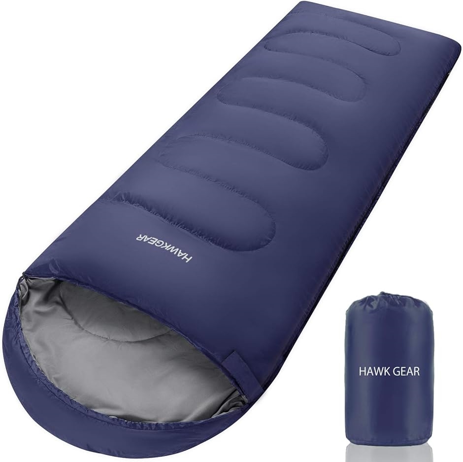 寝袋 シュラフ キャンプ アウトドア 簡易防水 オールシーズン 軽量タイプ( ネイビー（軽量タイプ）)