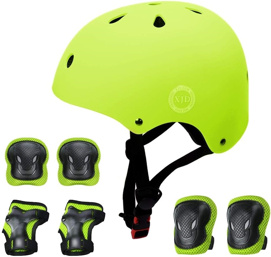 ヘルメット こども用 キッズプロテクターセット 調節可能 巾着袋付き M:55〜57cm MDM( 黄緑,  M:55〜57cm)｜horikku